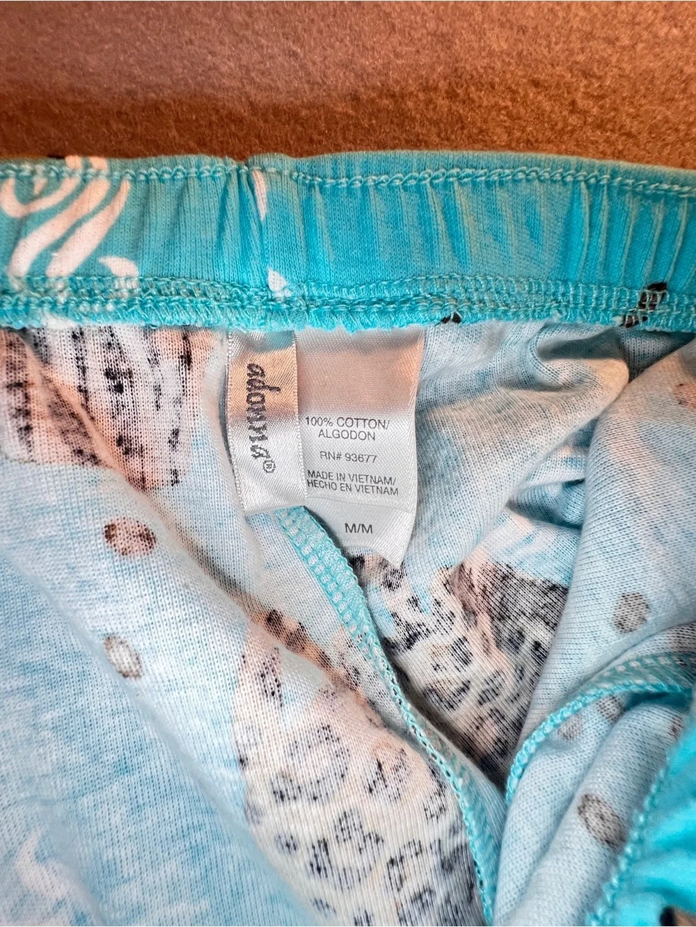 Adonna Pajama Set M Call of the Wild Coffee Leopard Print Aqua 100% Cotton